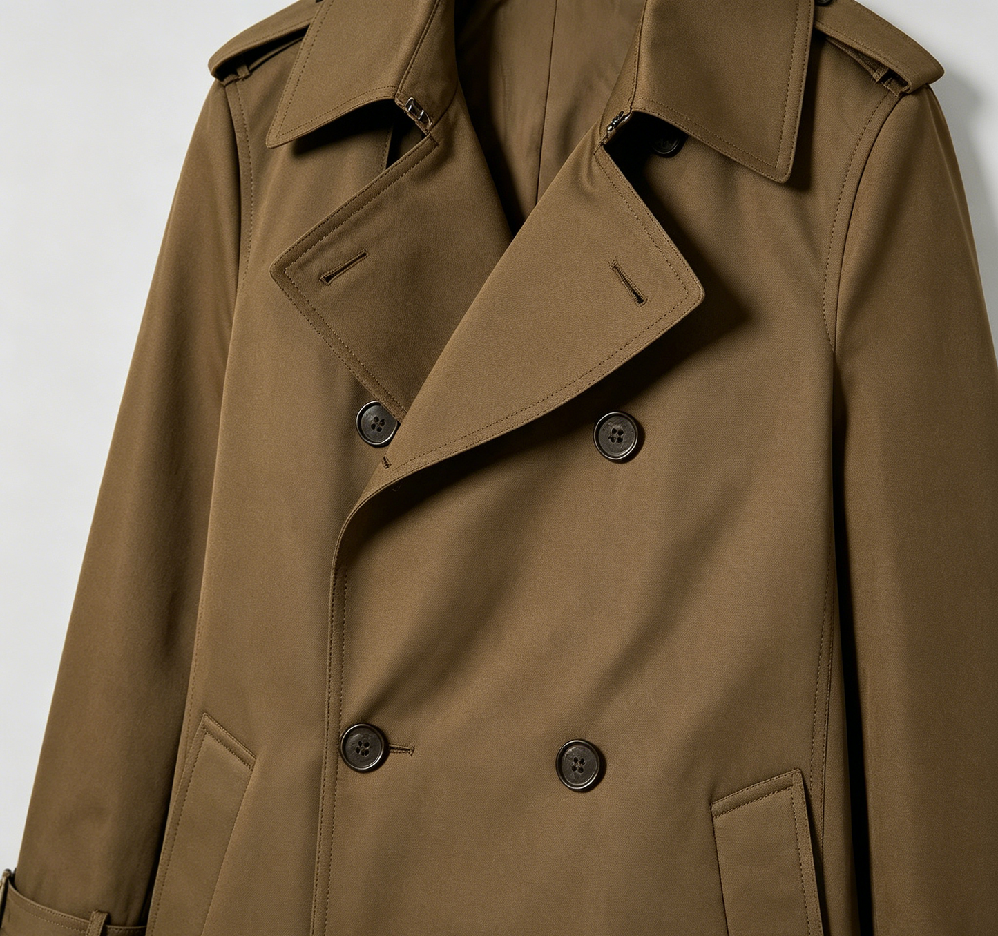 Olive Green Double-Breasted Trench Coat
