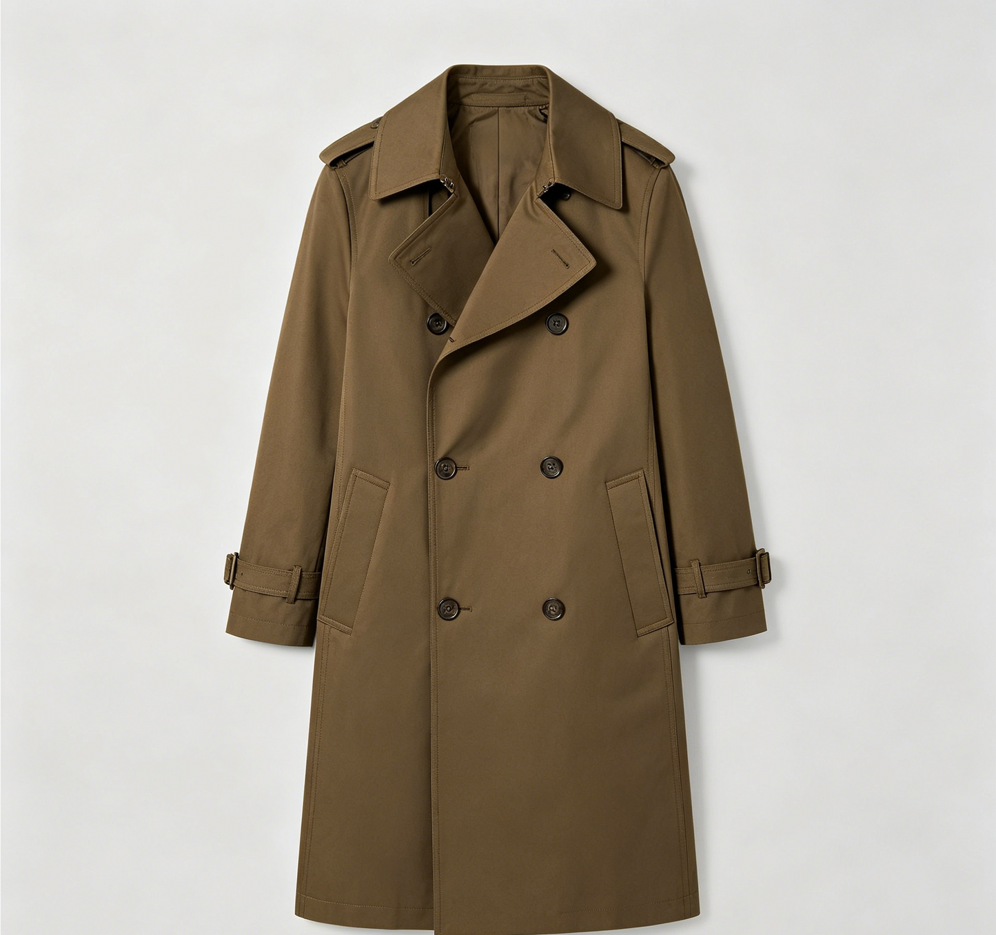 Olive Green Double-Breasted Trench Coat
