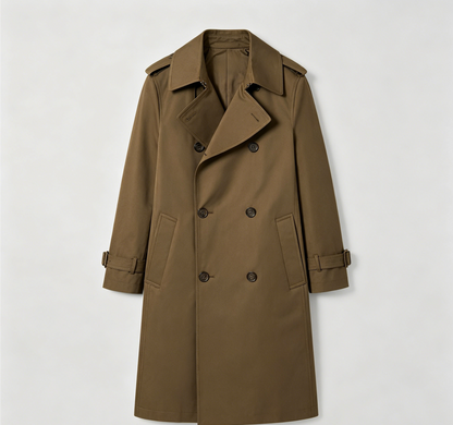 Olive Green Double-Breasted Trench Coat