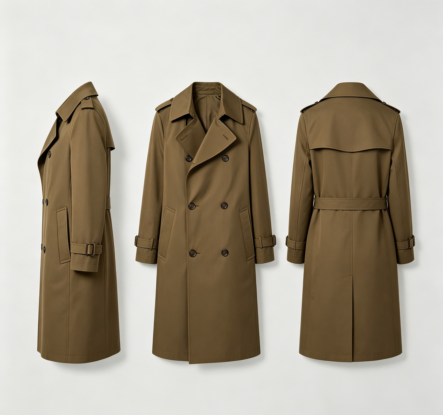 Olive Green Double-Breasted Trench Coat