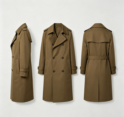 Olive Green Double-Breasted Trench Coat