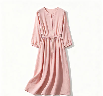 Pink Drawstring Midi Dress