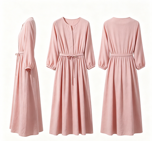 Pink Drawstring Midi Dress