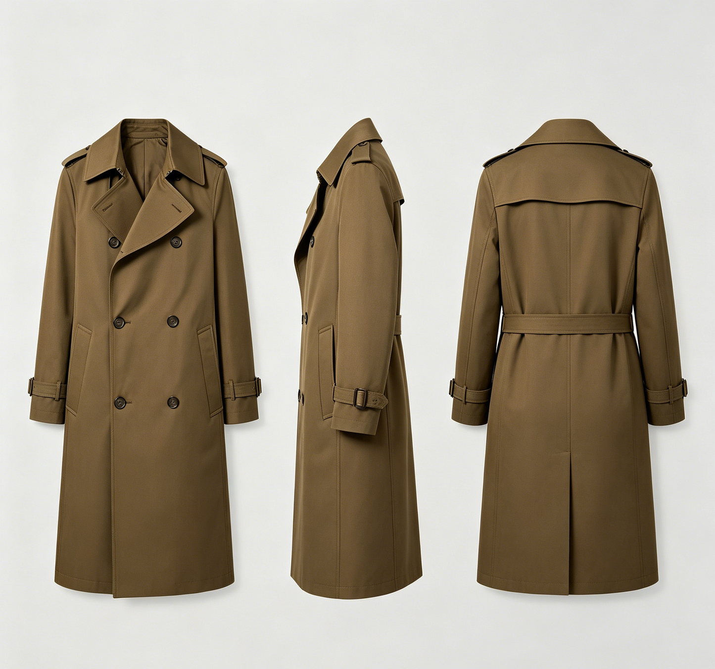 Olive Green Double-Breasted Trench Coat