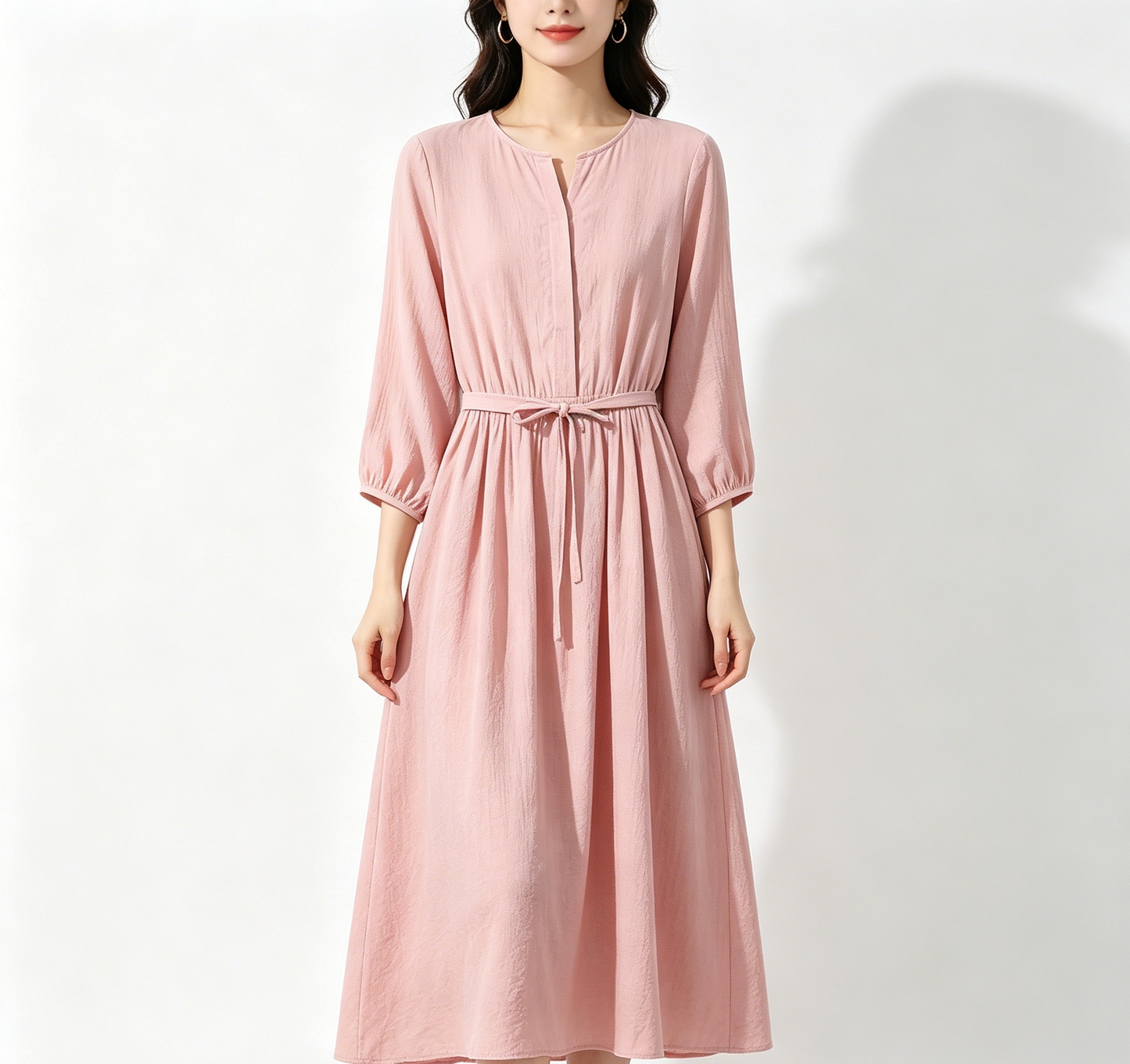 Pink Drawstring Midi Dress
