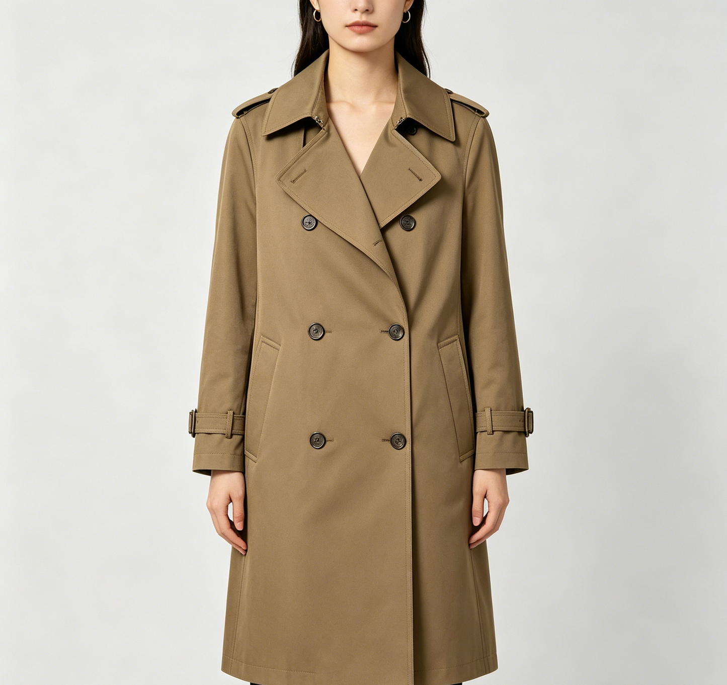 Olive Green Double-Breasted Trench Coat