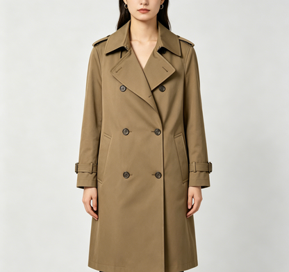 Olive Green Double-Breasted Trench Coat