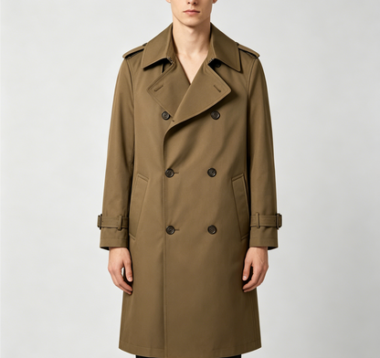 Olive Green Double-Breasted Trench Coat