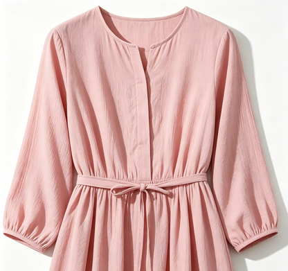 Pink Drawstring Midi Dress