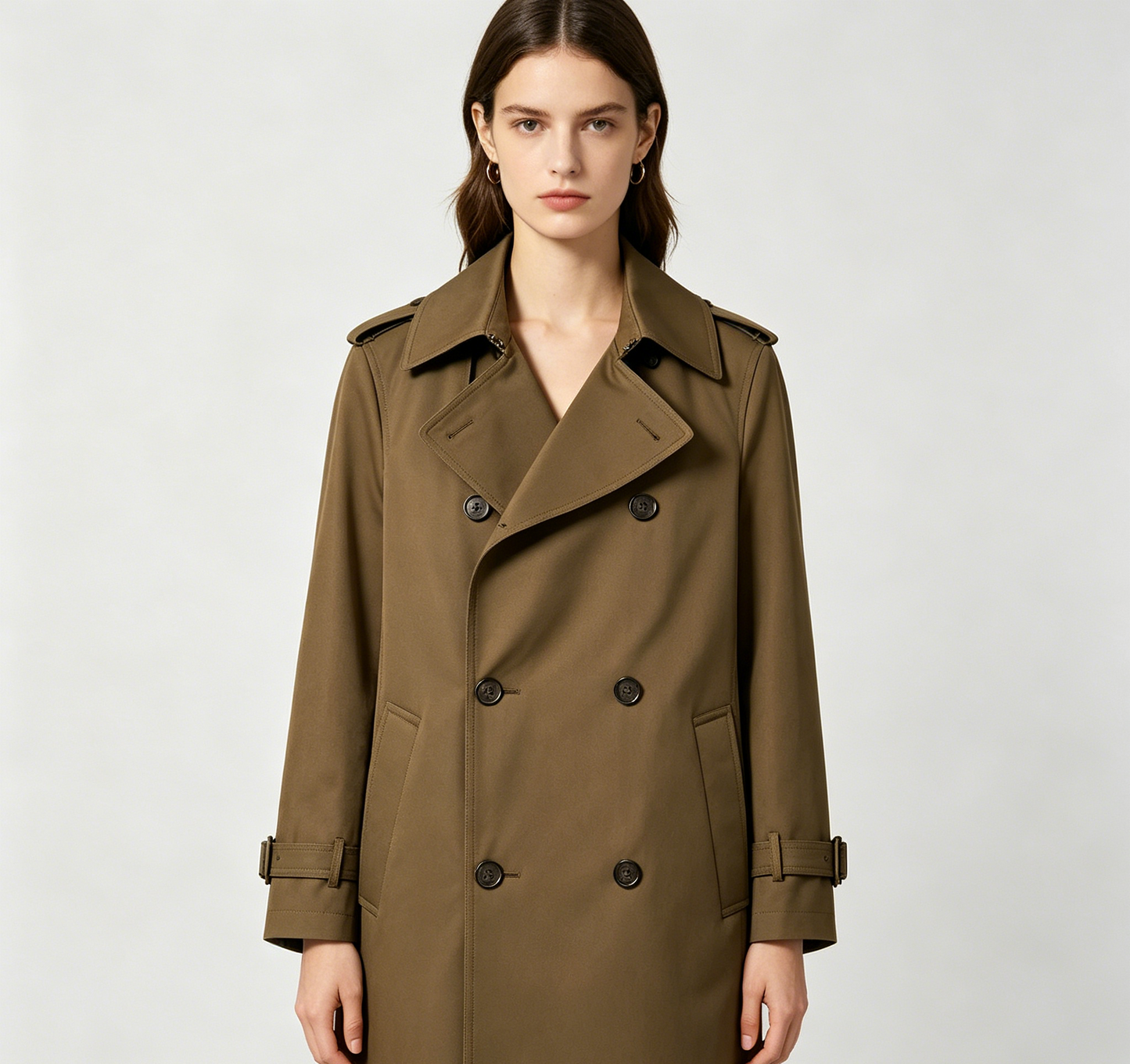 Olive Green Double-Breasted Trench Coat