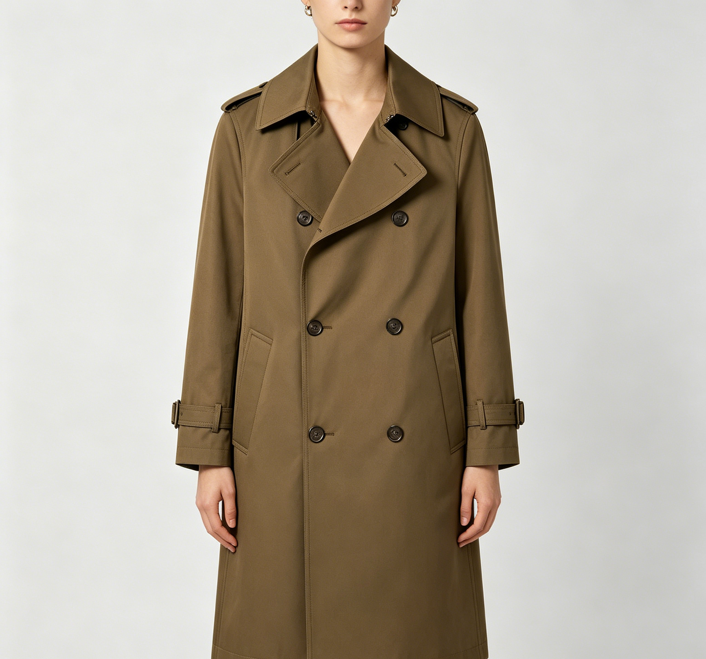 Olive Green Double-Breasted Trench Coat