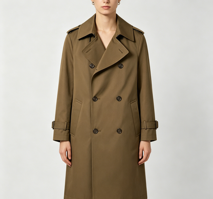 Olive Green Double-Breasted Trench Coat