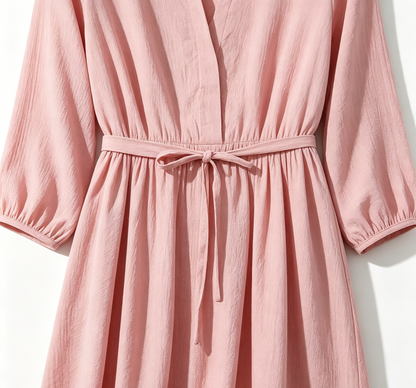 Pink Drawstring Midi Dress