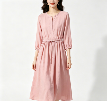 Pink Drawstring Midi Dress