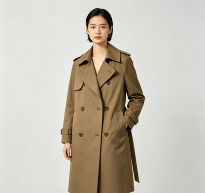 Olive Green Double-Breasted Trench Coat
