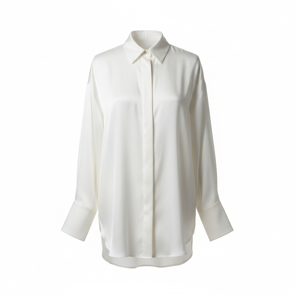 Oversized Satin Silk Shirt - Ivory White