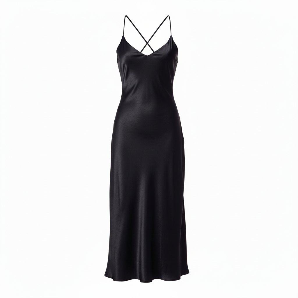 Satin Slip Midi Dress - Midnight Black