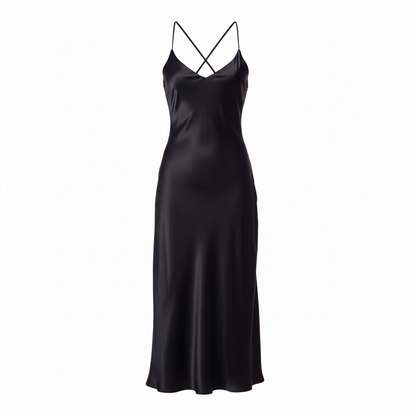 Satin Slip Midi Dress - Midnight Black