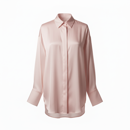 Oversized Satin Silk Shirt - Dusty Rose