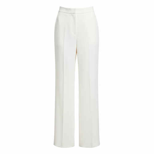 High Waist Wide Leg Tailored Trousers - Ivory White