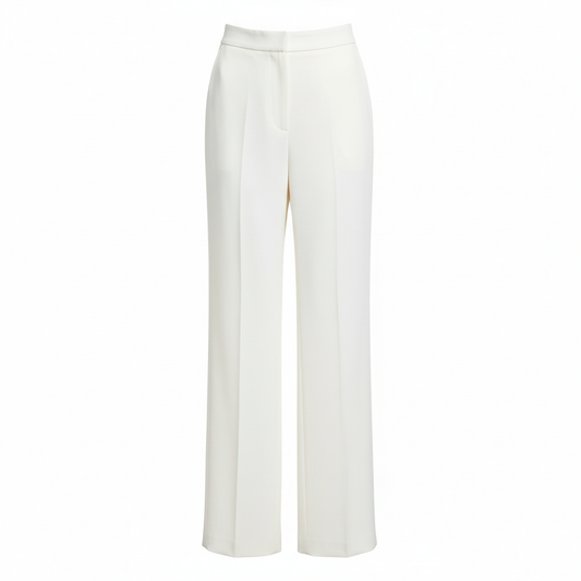 High Waist Wide Leg Tailored Trousers - Ivory White