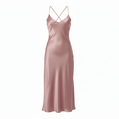Satin Slip Midi Dress - Dusty Rose