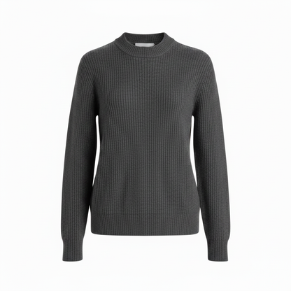 Ribbed Knit Crewneck Sweater - Charcoal Grey