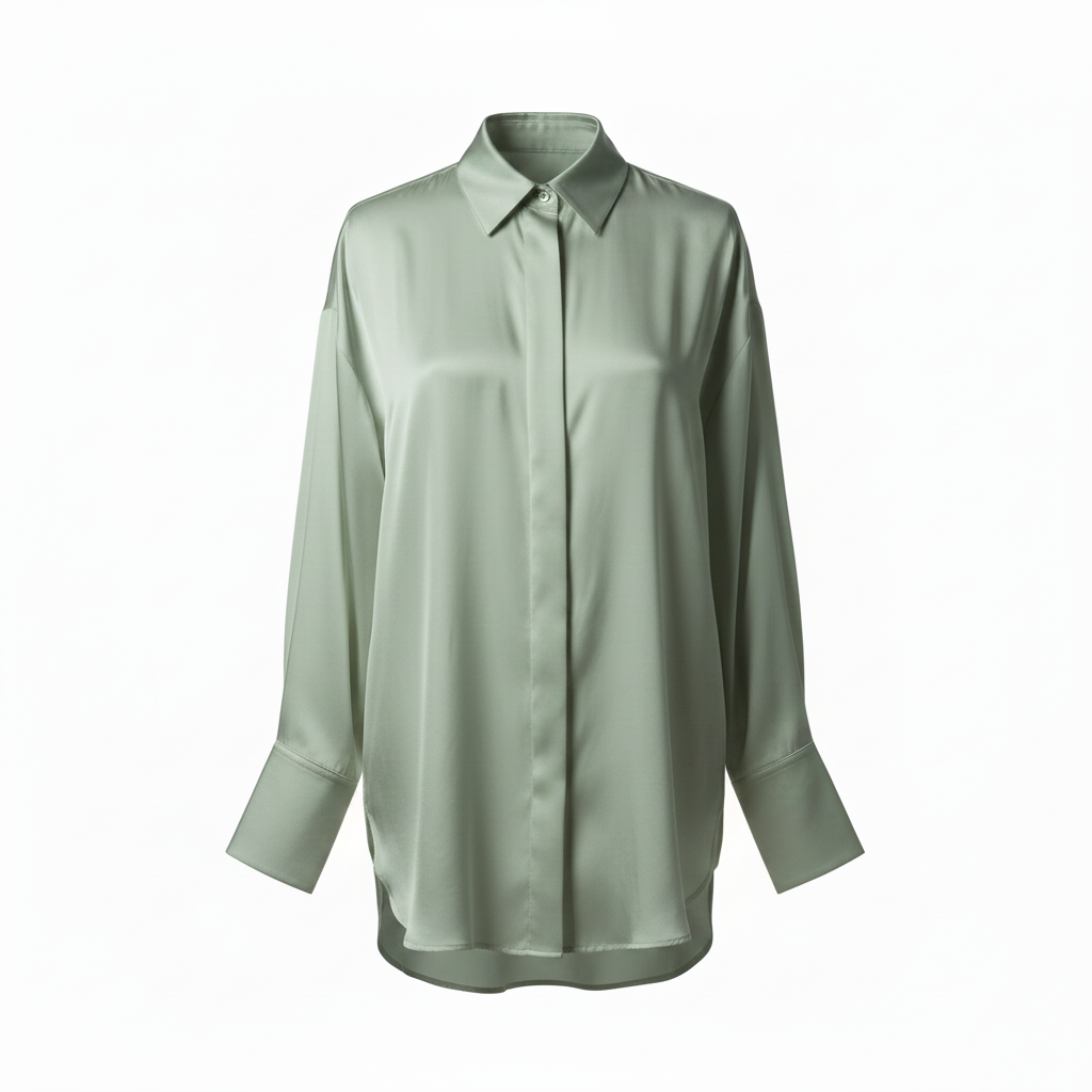 Oversized Satin Silk Shirt - Sage Green