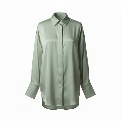 Oversized Satin Silk Shirt - Sage Green