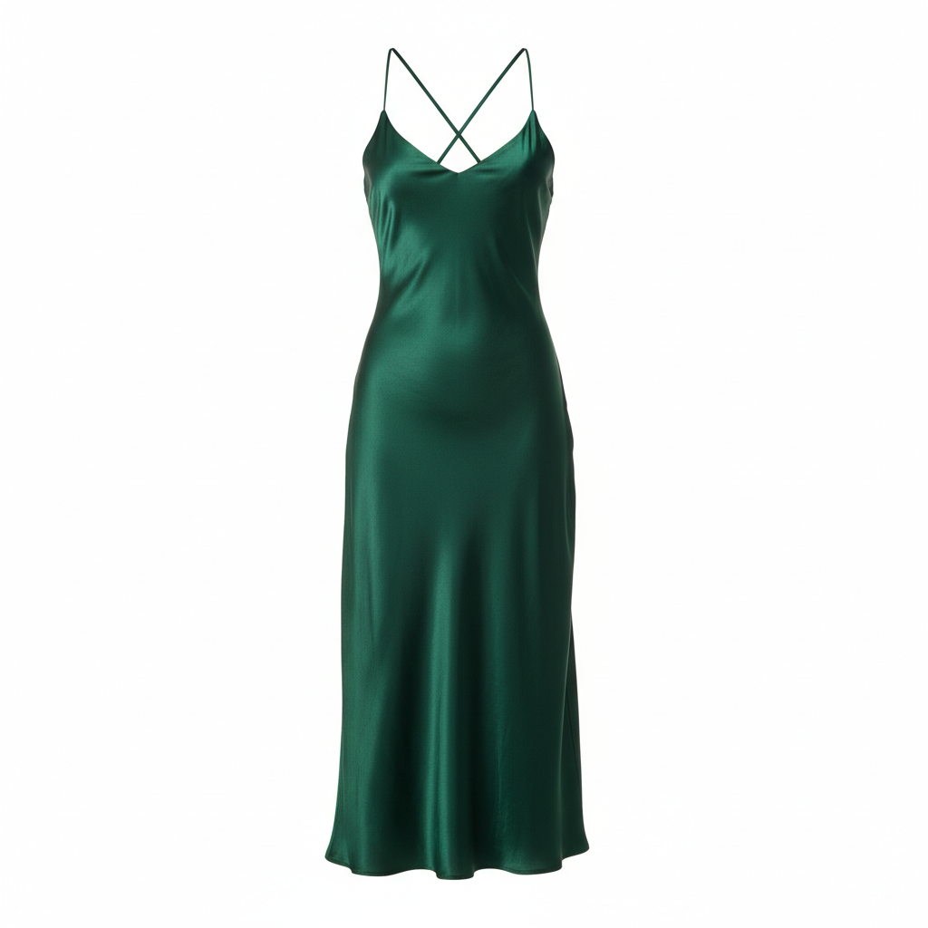 Satin Slip Midi Dress - Forest Green