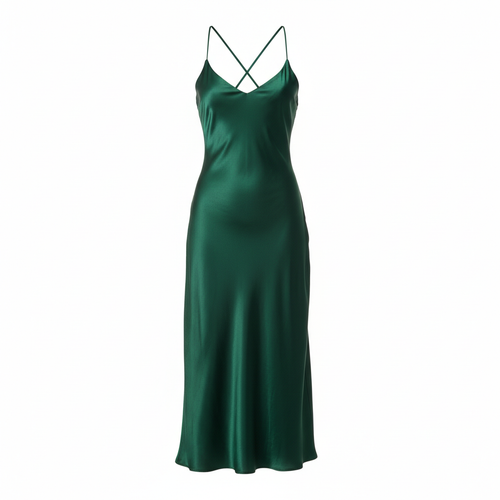 Satin Slip Midi Dress - Forest Green
