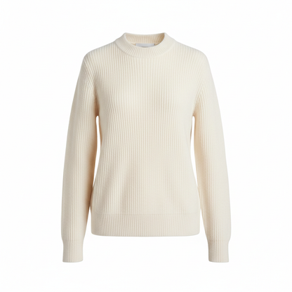 Ribbed Knit Crewneck Sweater - Cream White